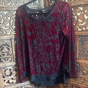 Vera Wang Red and Black sheer Velvet Blouse
